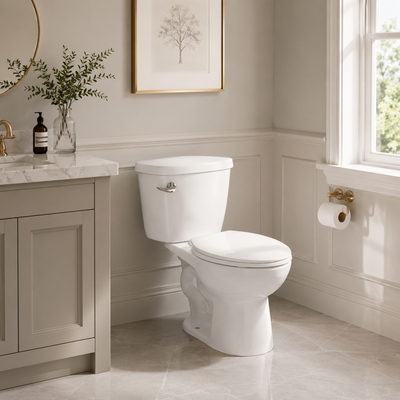 Compact floor-mounted two-piece toilet, glossy white — SANIKB ST-0420H