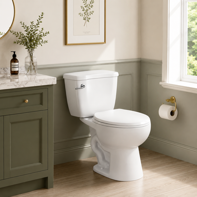Floor-mounted two-piece toilet, glossy white vitreous china — SANIKB ST-0425HS