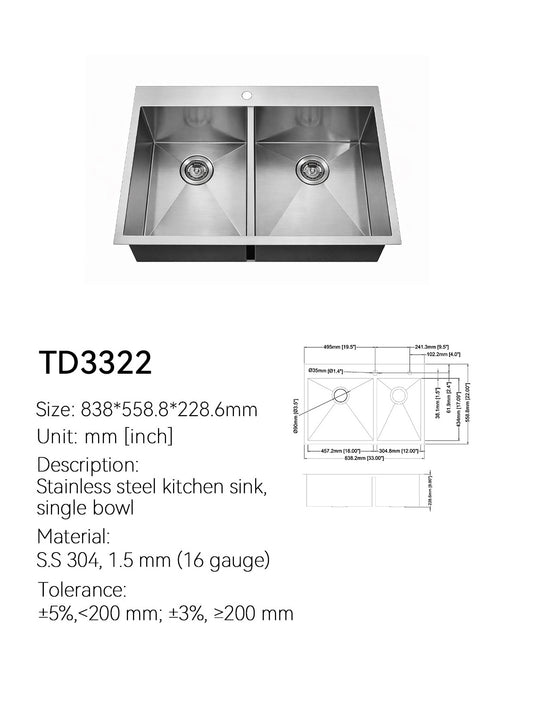 SANIKB Drop-In Kitchen Sink TD3322