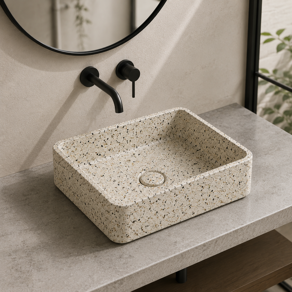 Square concrete basin in a styled bathroom — SANIKB C0011
