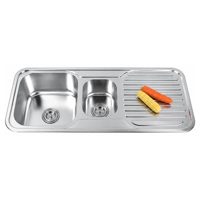 SANIKB 10548DB — Large + Small Double Bowl Drop-In Kitchen Sink with Drainboard 41x19
