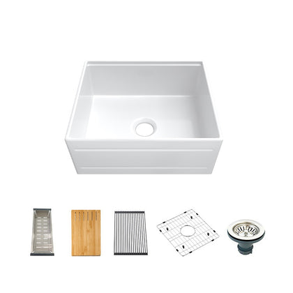 24 inch single bowl recessed workstation fireclay farmhouse sink - SANIKB SN102W2420