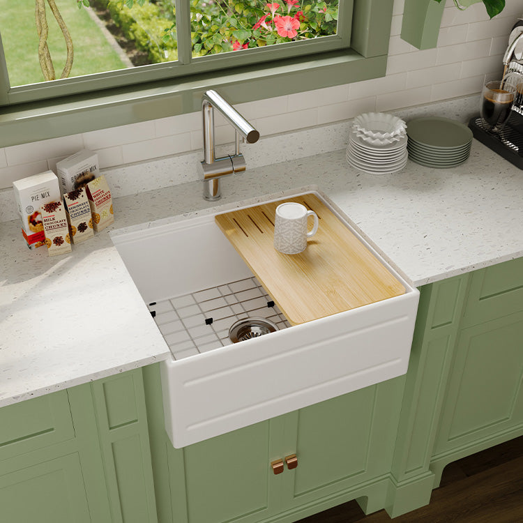 24 inch single bowl recessed workstation fireclay farmhouse sink - SANIKB SN102W2420