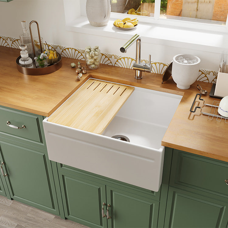 24 inch single bowl reversible workstation fireclay farmhouse sink - SANIKB SN101W2420