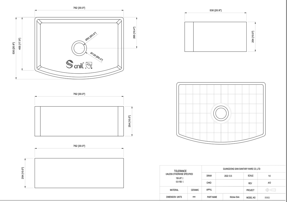 SN3021 dimensions drawing 30 x 20 7/8 x 10 inch