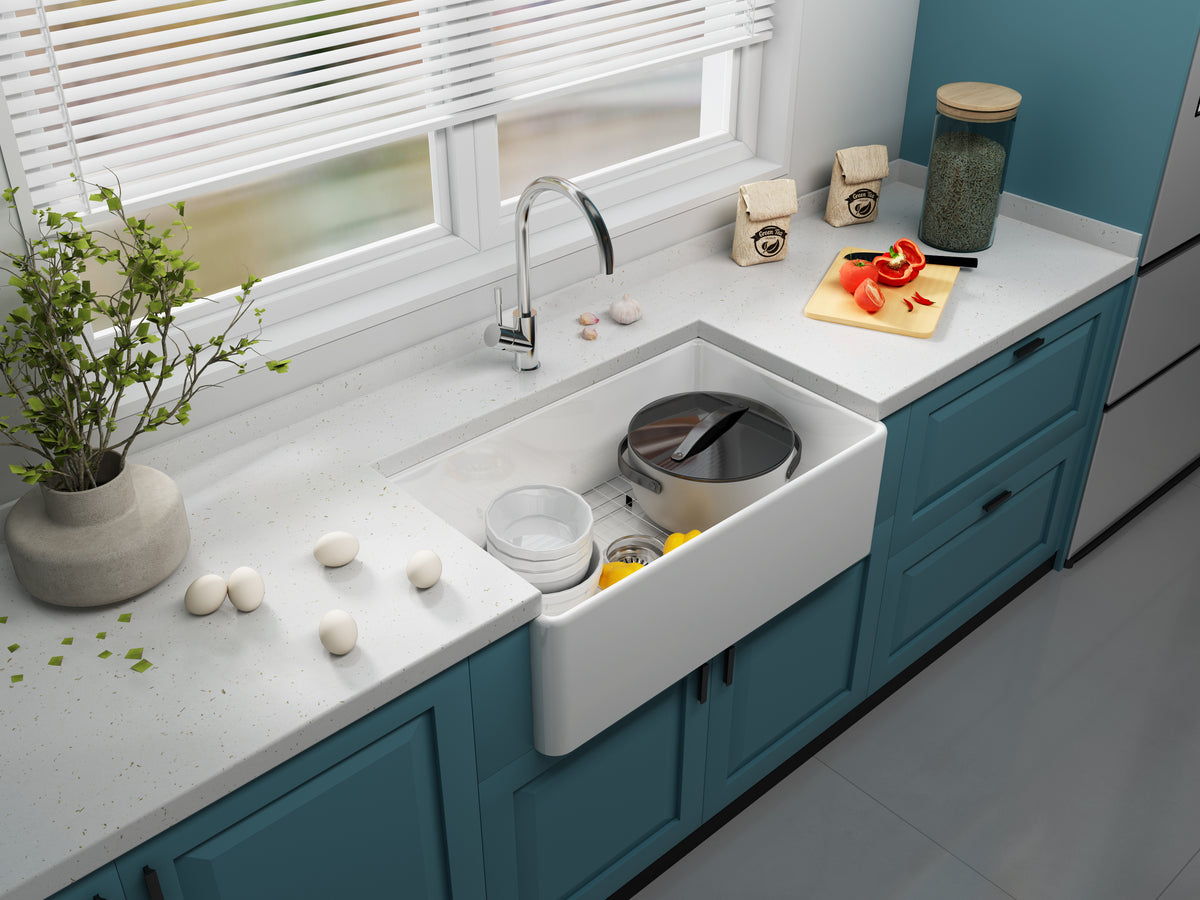 30 inch single bowl smooth fireclay farmhouse apron sink - SANIKB SN3018
