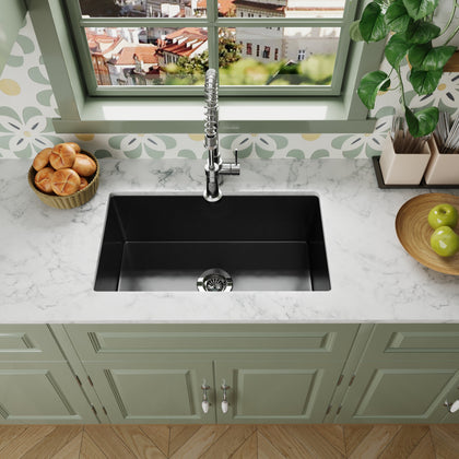 30 inch matte black smooth fireclay kitchen sink SN3018S-MB