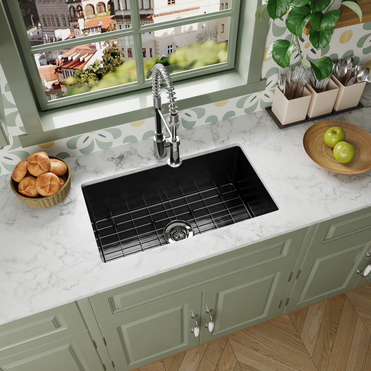 SN3018S-MB matte black fireclay sink angle