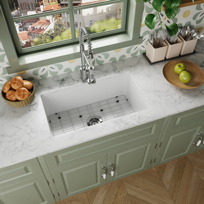 30 inch white smooth fireclay kitchen sink SN3018S undermount
