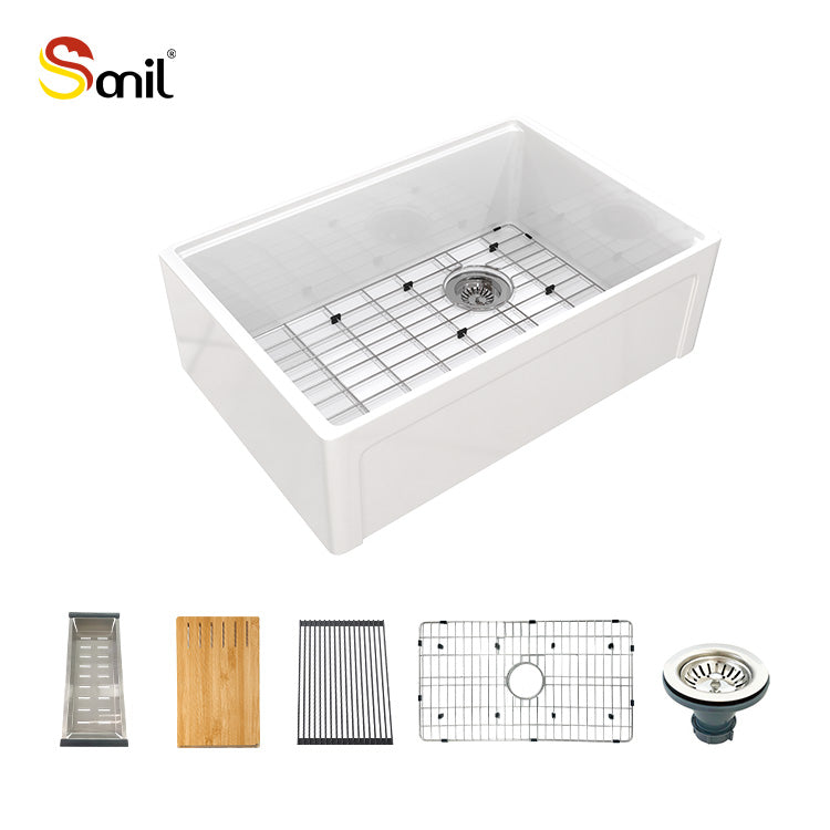 30 inch single bowl smooth workstation fireclay farmhouse sink - SANIKB SN105W3020