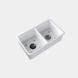 32 inch double bowl smooth fireclay farmhouse sink - SANIKB SN3219D