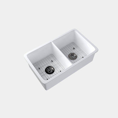 32 inch double bowl smooth fireclay farmhouse sink - SANIKB SN3219D