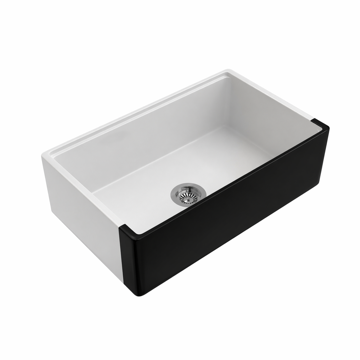 33 inch single bowl white and matte black apron front fireclay farmhouse sink - SANIKB SN3320S-BLK