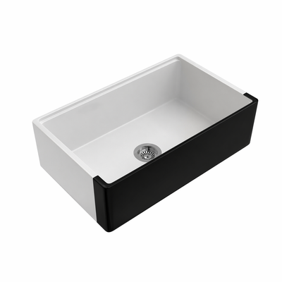 33 inch single bowl white and matte black apron front fireclay farmhouse sink - SANIKB SN3320S-BLK