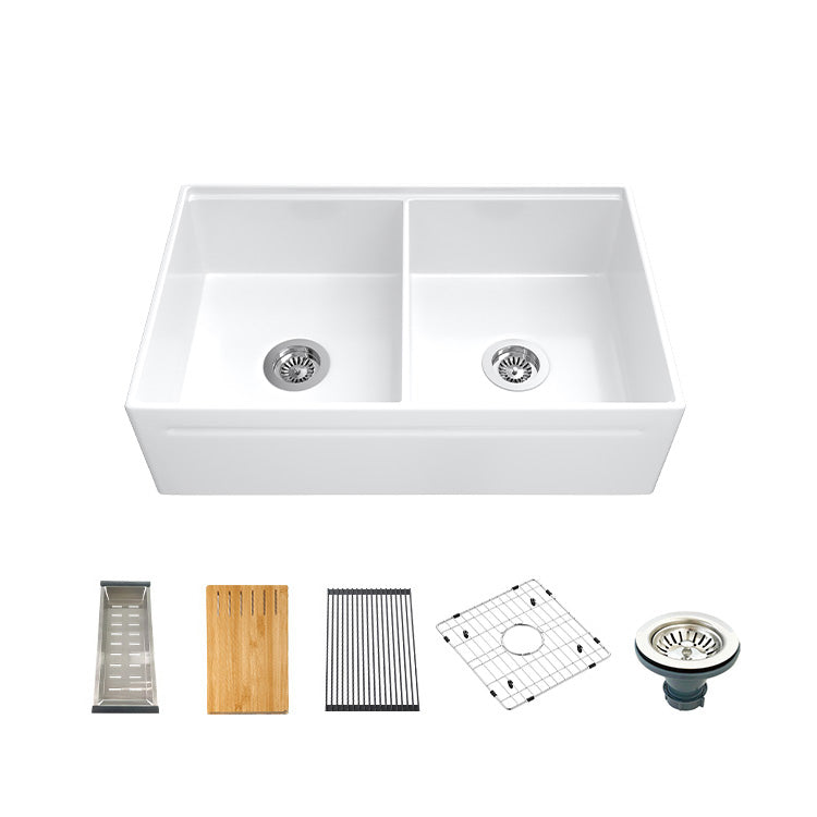 33 inch double bowl reversible workstation fireclay farmhouse sink - SANIKB SN101W3320D
