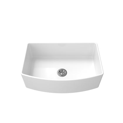 33-inch single-bowl curved-apron fireclay farmhouse sink in white — SANIKB SN3321