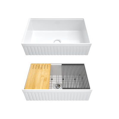 33 inch single bowl fluted workstation fireclay farmhouse sink - SANIKB SN103W3320