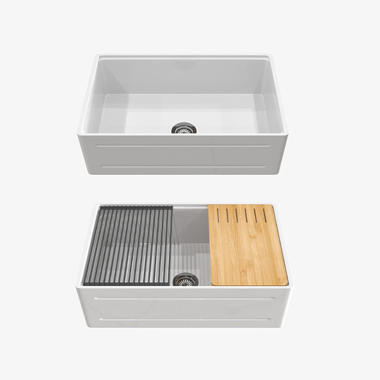 33 inch single bowl recessed workstation fireclay farmhouse sink - SANIKB SN102W3320