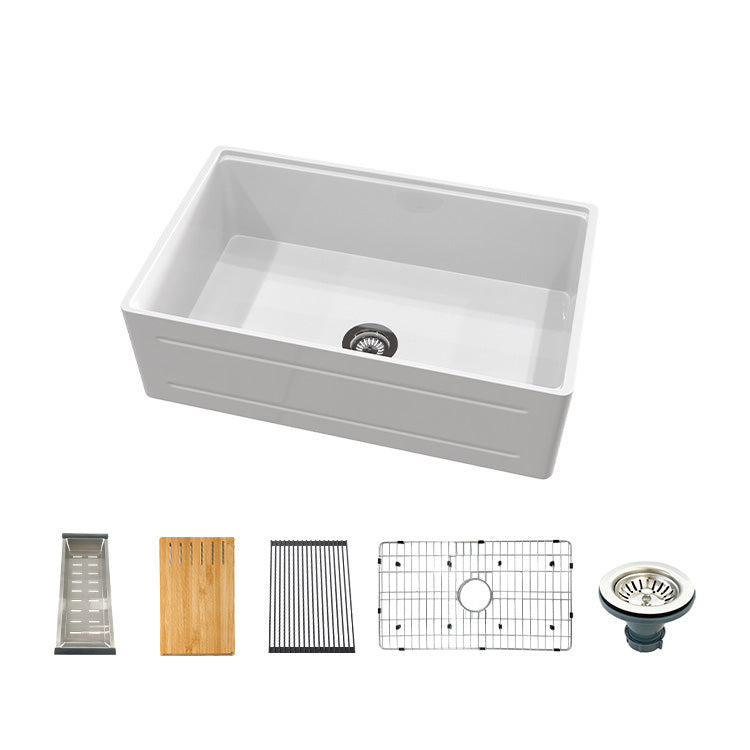 33 inch single bowl recessed workstation fireclay farmhouse sink - SANIKB SN102W3320
