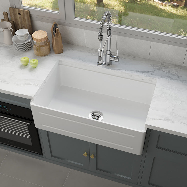33 inch single bowl recessed workstation fireclay farmhouse sink - SANIKB SN102W3320