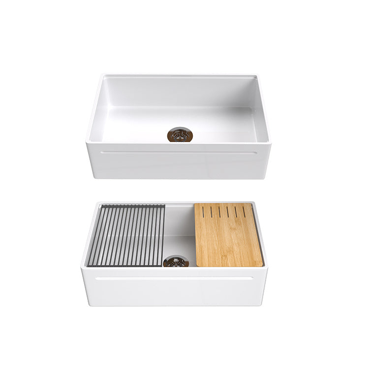 33 inch single bowl reversible workstation fireclay farmhouse sink - SANIKB SN101W3320