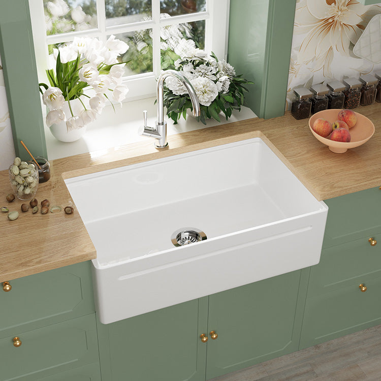 33 inch single bowl reversible workstation fireclay farmhouse sink - SANIKB SN101W3320