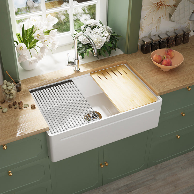 33 inch single bowl reversible workstation fireclay farmhouse sink - SANIKB SN101W3320