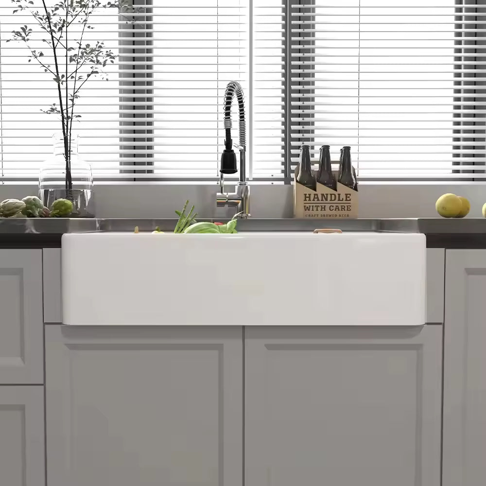 33 inch single bowl smooth fireclay farmhouse apron sink - SANIKB SN3318
