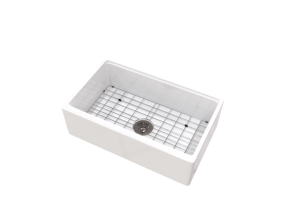 33-inch single-bowl smooth workstation fireclay farmhouse sink with bottom grid — SANIKB SN106W3320