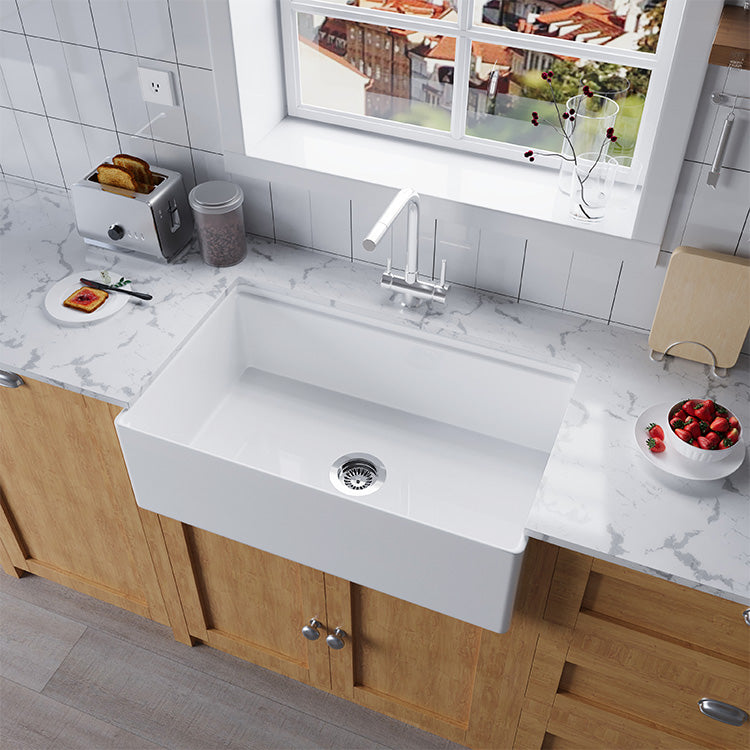 33 inch single bowl smooth workstation fireclay farmhouse sink - SANIKB SN100W3320
