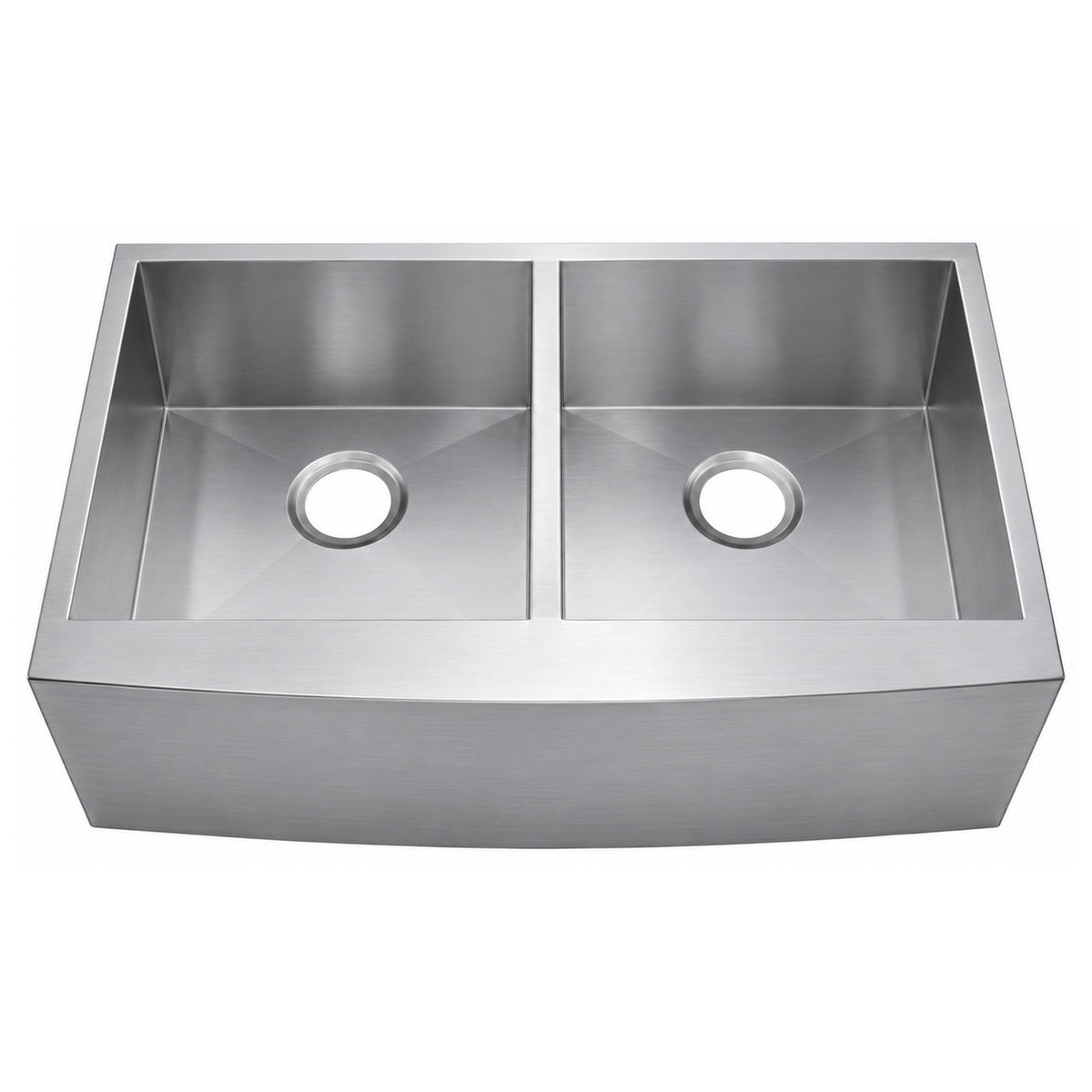 SANIKB 332010D — Zero-Radius Double Bowl Apron Farmhouse Sink 33x20, 16G Lustrous Satin