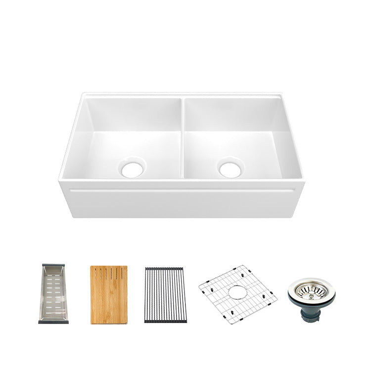 36 inch double bowl reversible workstation fireclay farmhouse sink - SANIKB SN101W3620D
