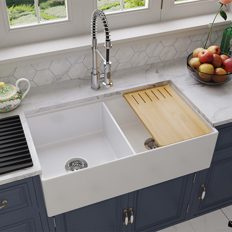 36 inch double bowl smooth workstation fireclay farmhouse sink - SANIKB SN100W3620D