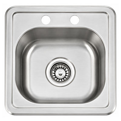 SANIKB 3838A — 2-Hole Square 15x15 Drop-In Single Bowl Stainless Kitchen Sink