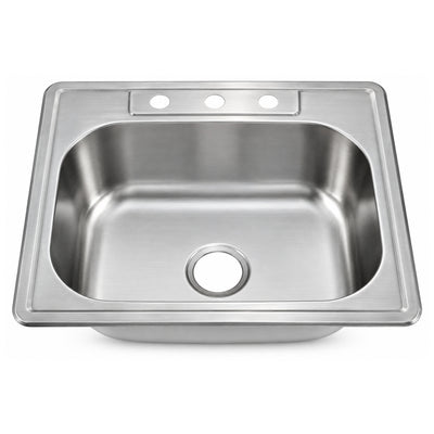 SANIKB 6356A-3 — Drop-In Single Bowl Stainless Steel Kitchen Sink 25x22, 3-Hole Rim