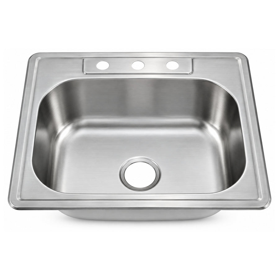 SANIKB 6356A-3 — Drop-In Single Bowl Stainless Steel Kitchen Sink 25x22, 3-Hole Rim