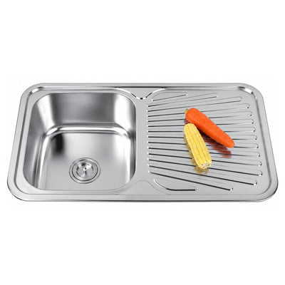 SANIKB 8148DB — Single Bowl Drop-In Kitchen Sink with Drainboard 32x19, 9-Inch Deep