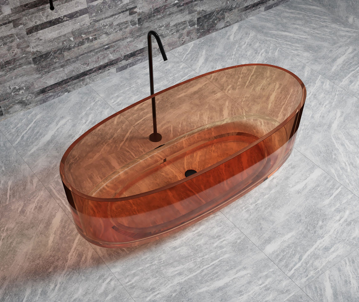 Amber D-Shape Transparent Bathtub; original factory model TW-8707T complete product view