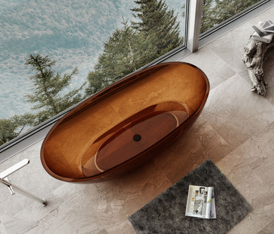 Amber Oval Transparent Bathtub with Long Bowl; original factory model XA-8807T complete product view