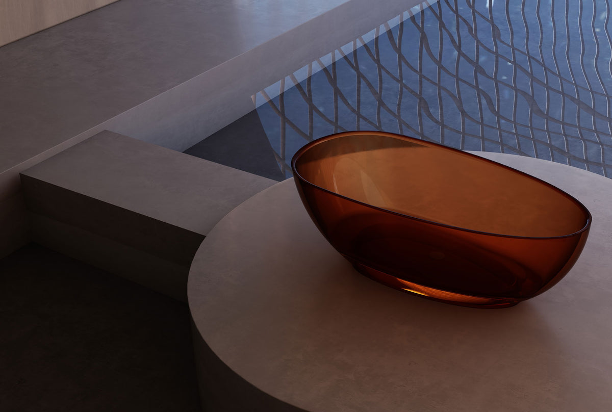 Amber Oval Transparent Bathtub with Rounded Bowl; original factory model TW-8201T catalogue detail view 2