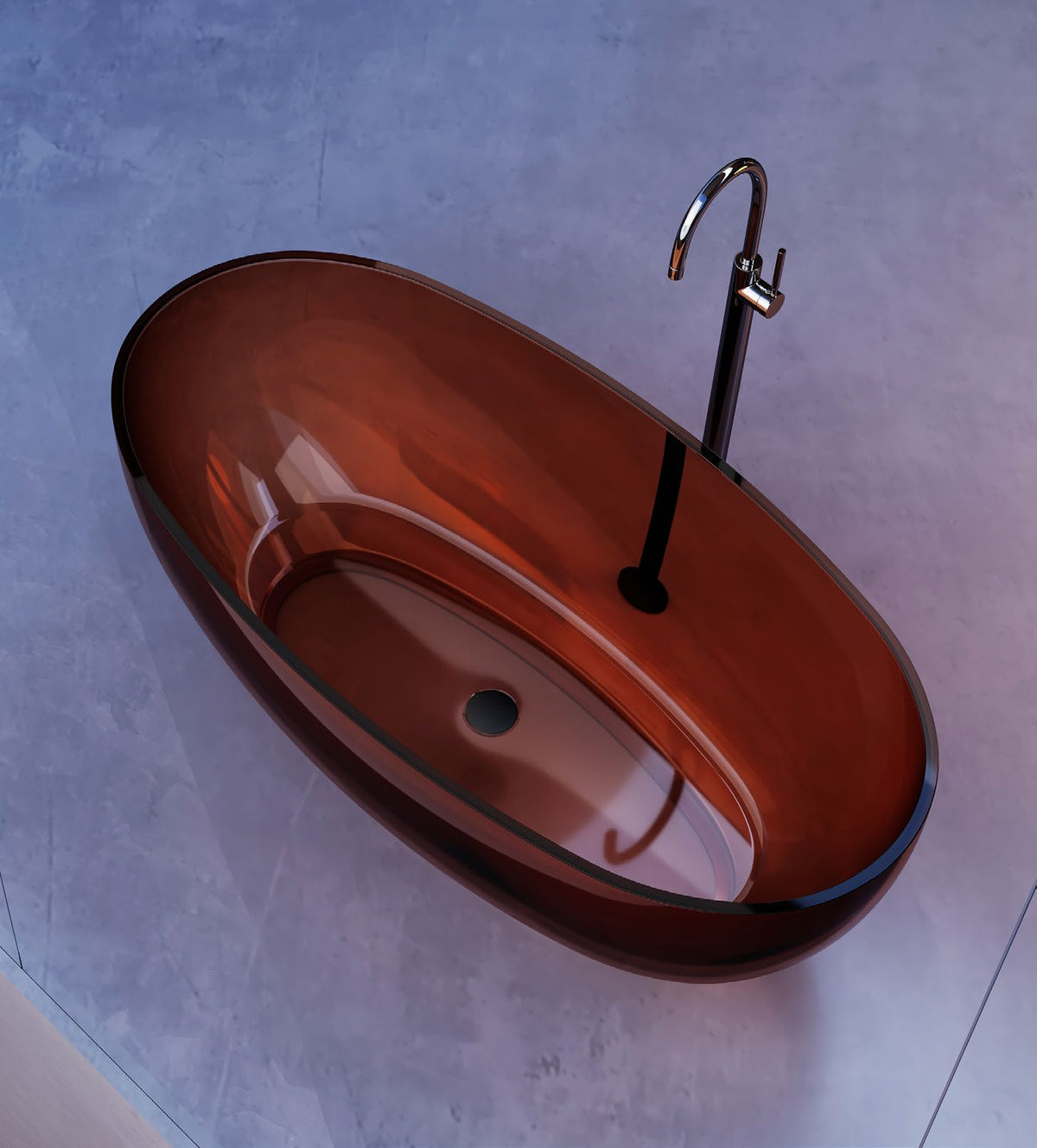 Amber Oval Transparent Bathtub with Silver-Tone Rim; original factory model TW-8607T catalogue detail view 1
