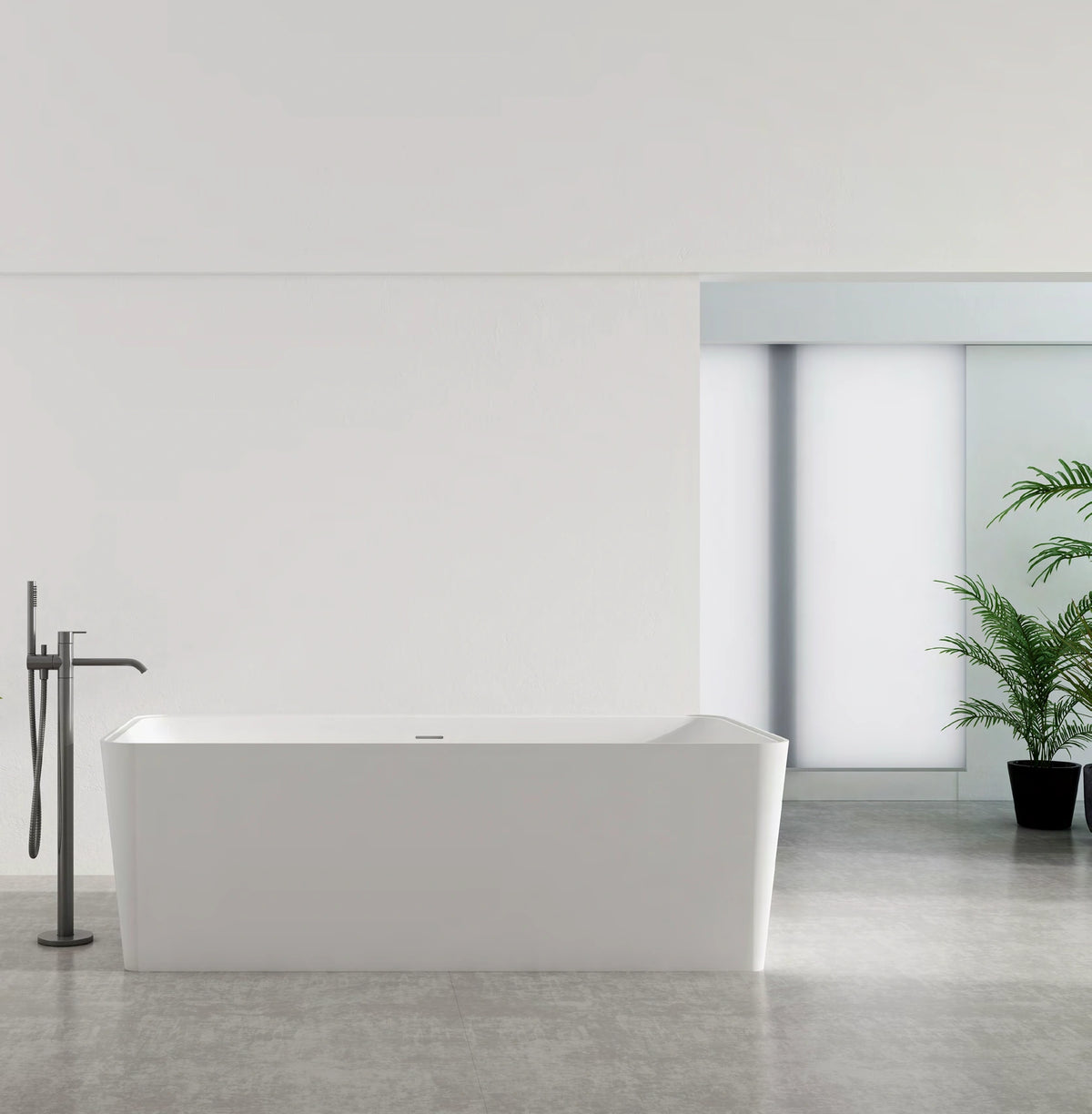Angular Rectangle Solid Surface Bathtub - XA-8827; complete factory model view