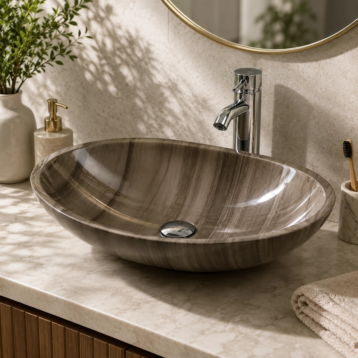 Athens Grey Marble Oval Vessel Basin 23.6×13.8