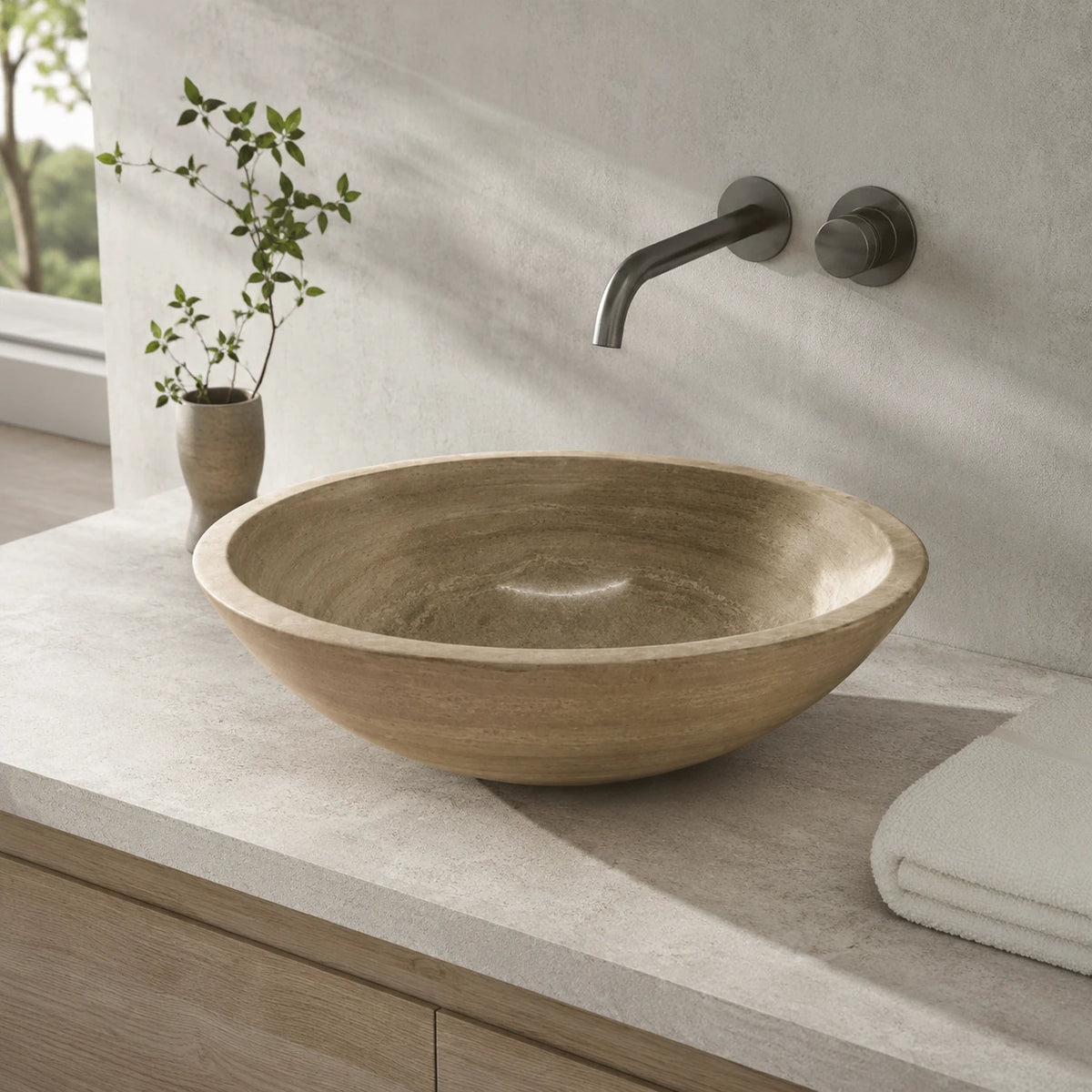Athens Grey Marble Round Vessel Basin 16.5×5.5