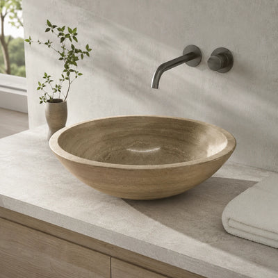 Athens Grey Marble Round Vessel Basin 16.5×5.5