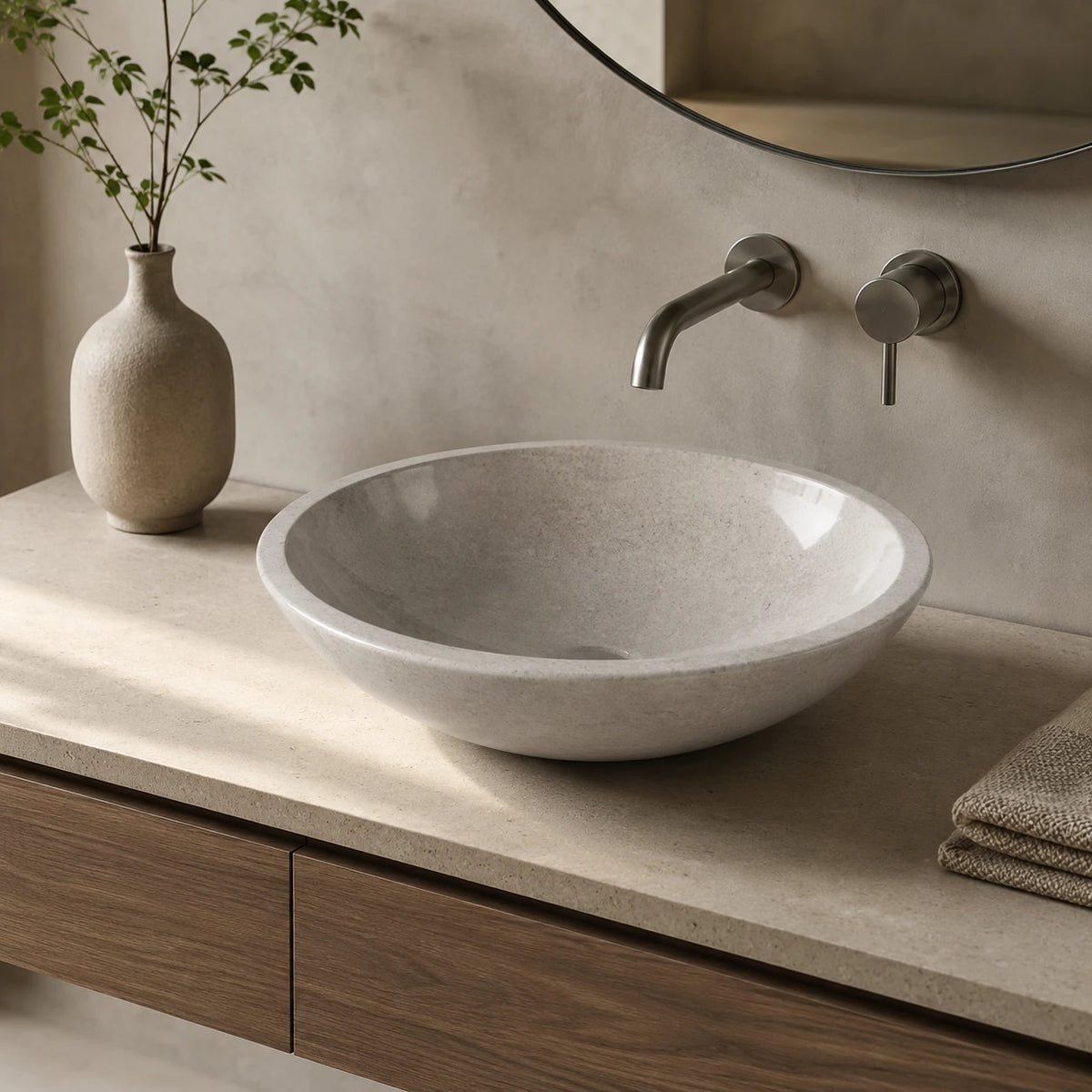 Beige Marble Boat-Shaped Vessel Basin 16.5×5.5