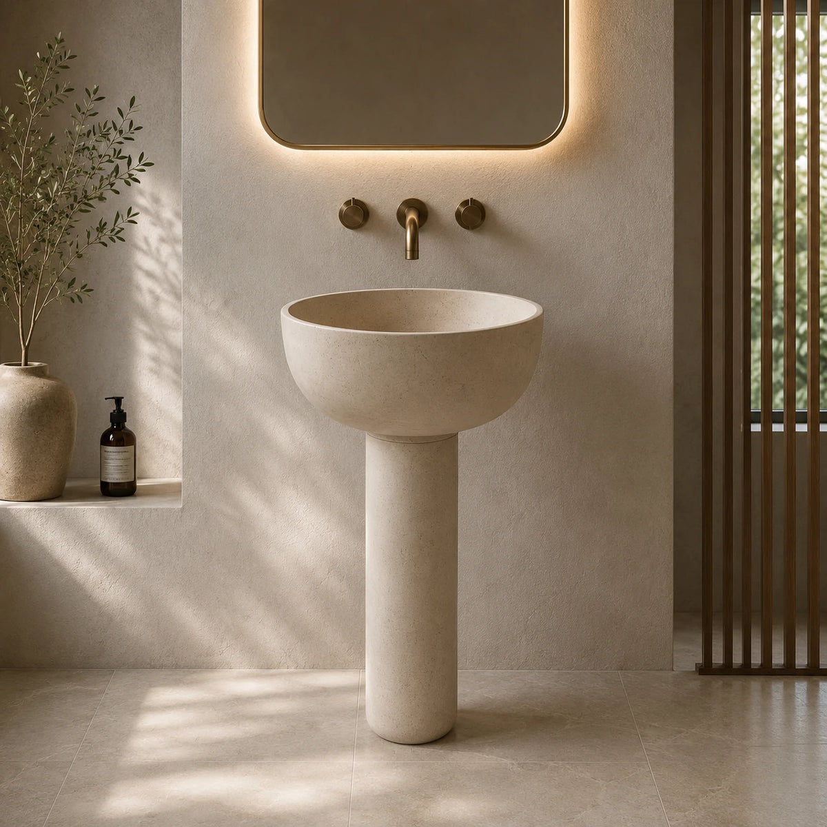 Beige Marble Flared Pedestal Basin