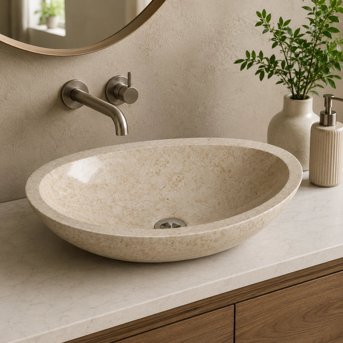 Beige Marble Oval Vessel Basin 23.6×14.2
