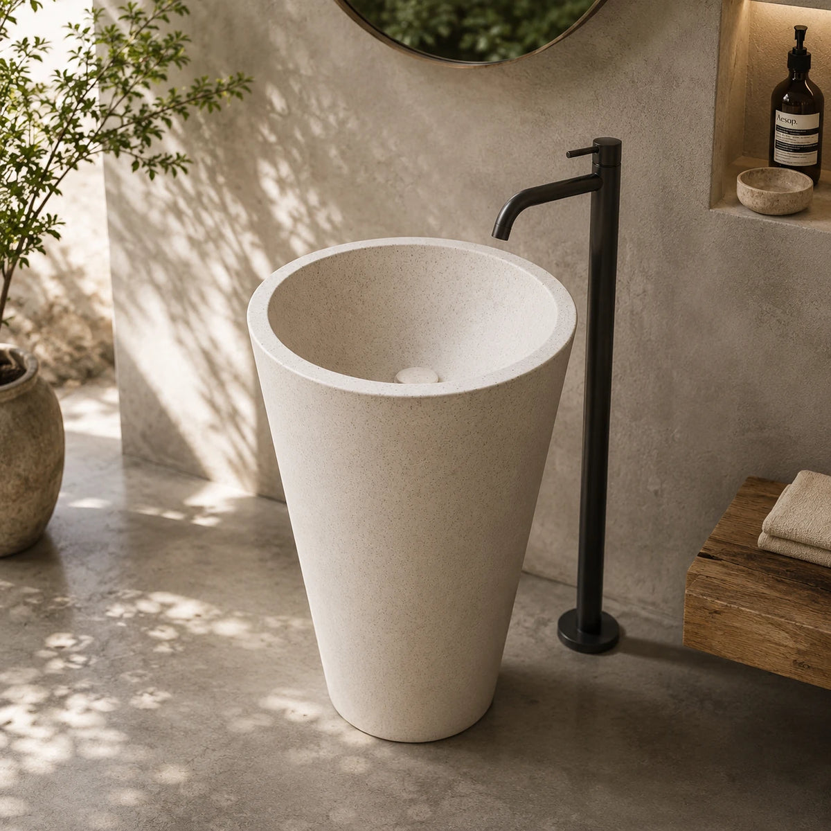 Beige Marble Tapered Pedestal Basin