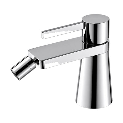 Chrome conical bidet faucet with slim lever on round top cap and short spout with angled ball-joint nozzle — SANIKB B099C 05 01 1